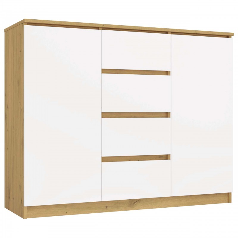 Komoda Malwa 2D4S dwudrzwiowa z 4 szufladami do salonu 120 cm dąb artisan/biały