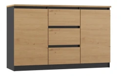 Komoda Malwa 2D3S dwudrzwiowa z 3 szufladami do salonu 120 cm antracyt/dąb artisan/blat dąb artisan