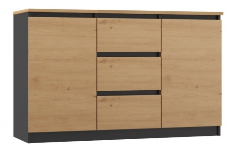 Komoda Malwa 2D3S dwudrzwiowa z 3 szufladami do salonu 120 cm antracyt/dąb artisan/blat dąb artisan