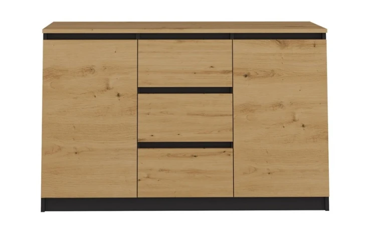 Komoda Malwa 2D3S dwudrzwiowa z 3 szufladami do salonu 120 cm antracyt/dąb artisan/blat dąb artisan