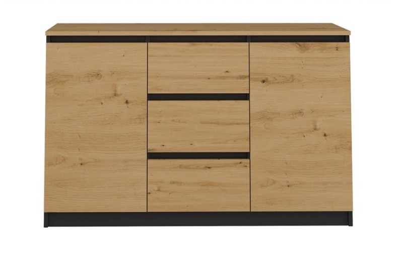 Komoda Malwa 2D3S dwudrzwiowa z 3 szufladami do salonu 120 cm antracyt/dąb artisan/blat dąb artisan