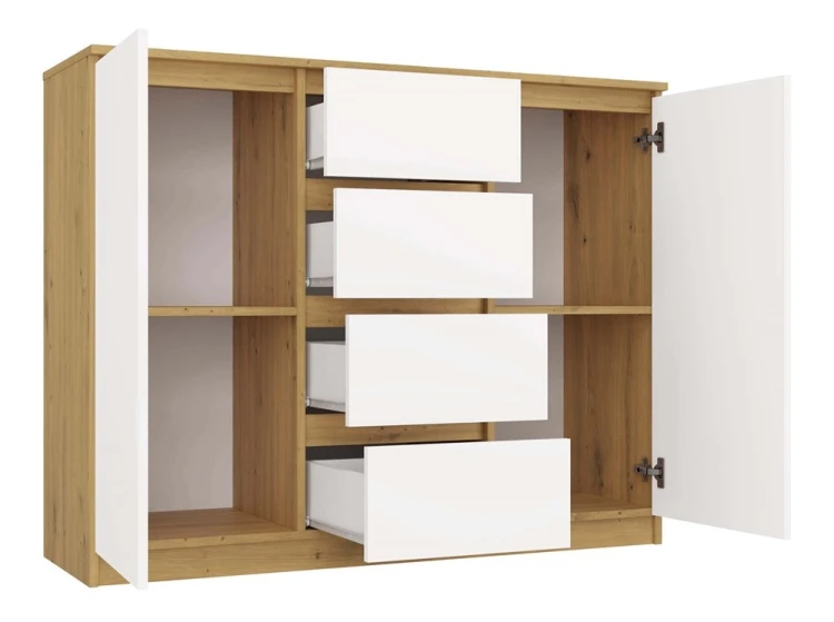 Komoda Malwa 2D4S dwudrzwiowa z 4 szufladami do salonu 120 cm dąb artisan/biały