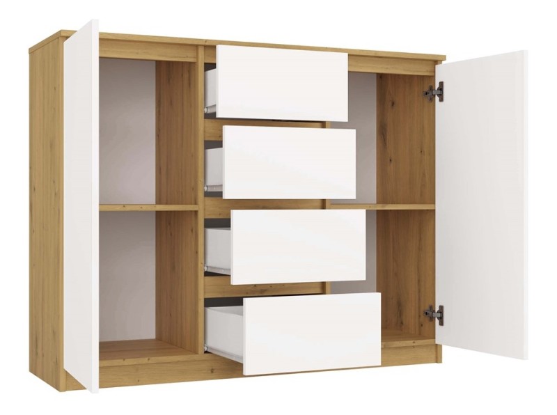 Komoda Malwa 2D4S dwudrzwiowa z 4 szufladami do salonu 120 cm dąb artisan/biały