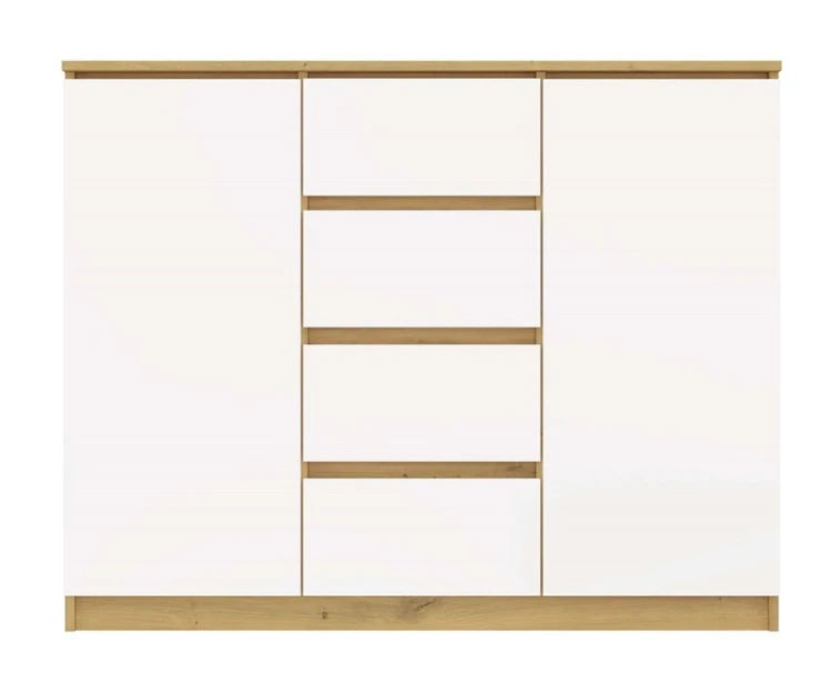 Komoda Malwa 2D4S dwudrzwiowa z 4 szufladami do salonu 120 cm dąb artisan/biały