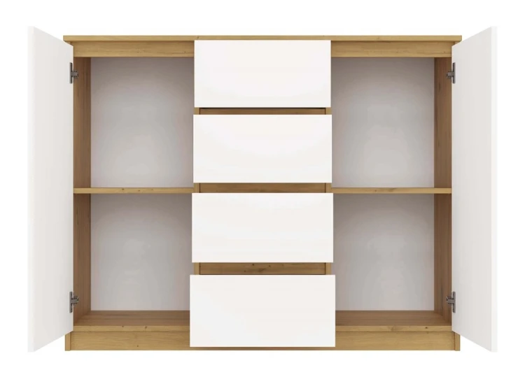 Komoda Malwa 2D4S dwudrzwiowa z 4 szufladami do salonu 120 cm dąb artisan/biały