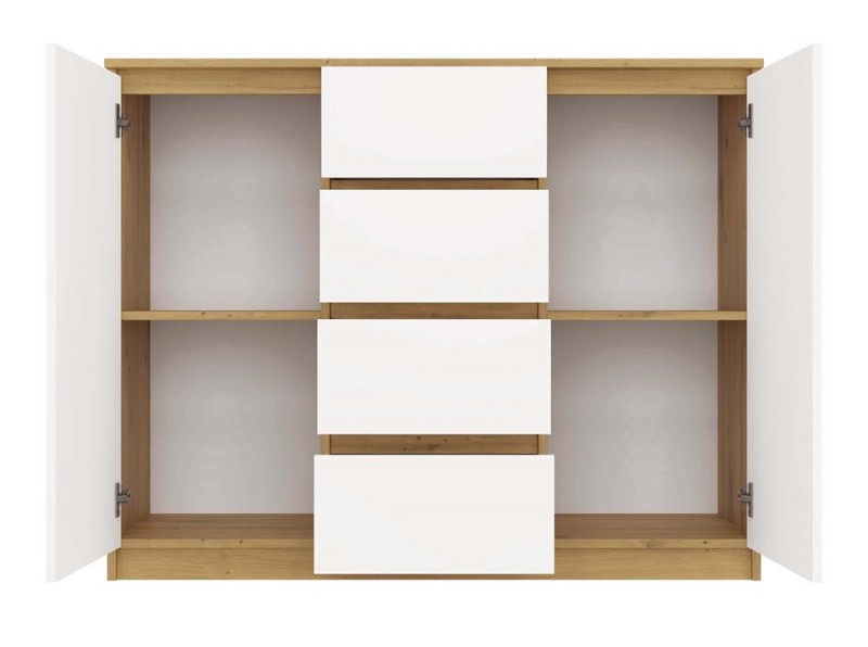 Komoda Malwa 2D4S dwudrzwiowa z 4 szufladami do salonu 120 cm dąb artisan/biały