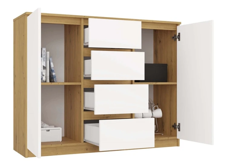 Komoda Malwa 2D4S dwudrzwiowa z 4 szufladami do salonu 120 cm dąb artisan/biały