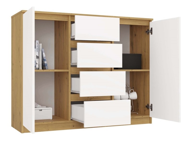 Komoda Malwa 2D4S dwudrzwiowa z 4 szufladami do salonu 120 cm dąb artisan/biały