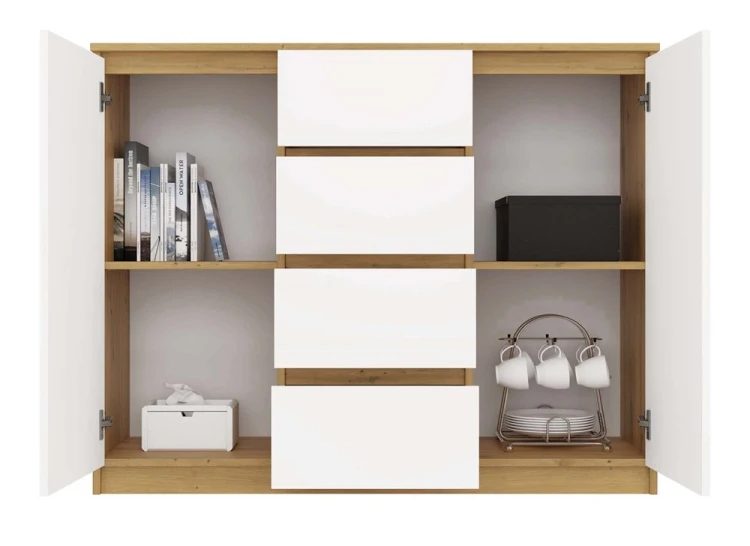 Komoda Malwa 2D4S dwudrzwiowa z 4 szufladami do salonu 120 cm dąb artisan/biały