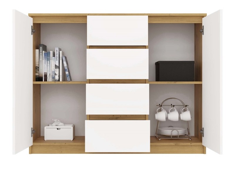 Komoda Malwa 2D4S dwudrzwiowa z 4 szufladami do salonu 120 cm dąb artisan/biały