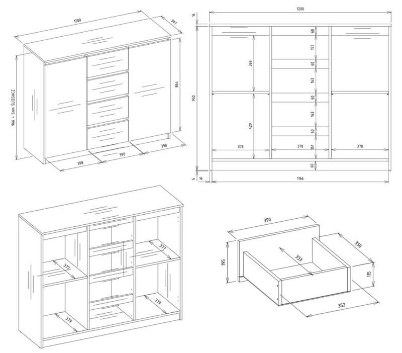 Komoda Malwa 2D4S dwudrzwiowa z 4 szufladami do salonu 120 cm kaszmir