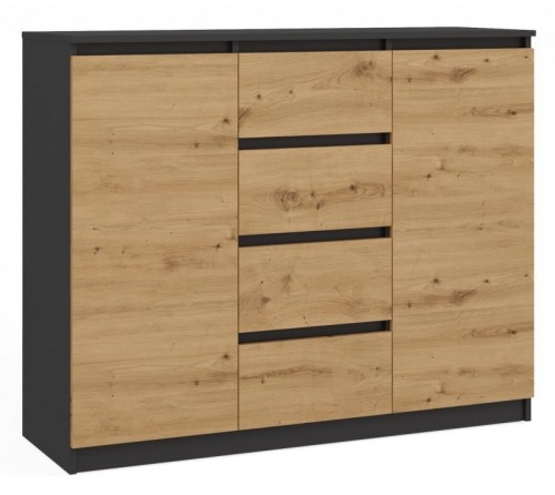 Komoda Malwa 2D4S dwudrzwiowa z 4 szufladami do salonu 120 cm antracyt/dąb artisan