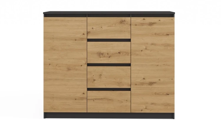 Komoda Malwa 2D4S dwudrzwiowa z 4 szufladami do salonu 120 cm antracyt/dąb artisan