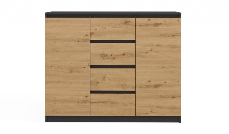 Komoda Malwa 2D4S dwudrzwiowa z 4 szufladami do salonu 120 cm antracyt/dąb artisan