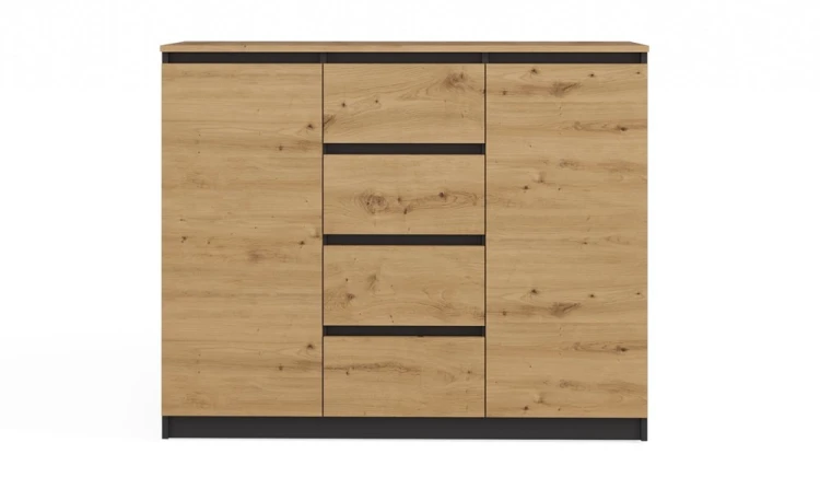 Komoda Malwa 2D4S dwudrzwiowa z 4 szufladami do salonu 120 cm antracyt/dąb artisan/blat dąb artisan