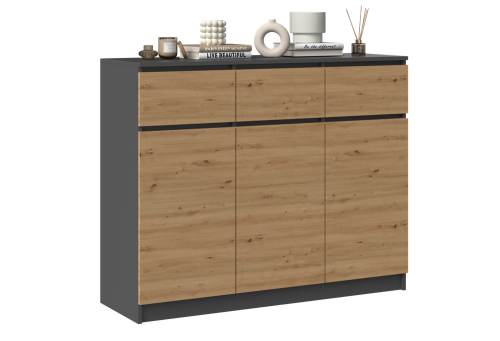 Komoda Malwa 3D3S trzydrzwiowa z 3 szufladami do salonu 120 cm antracyt/dąb artisan