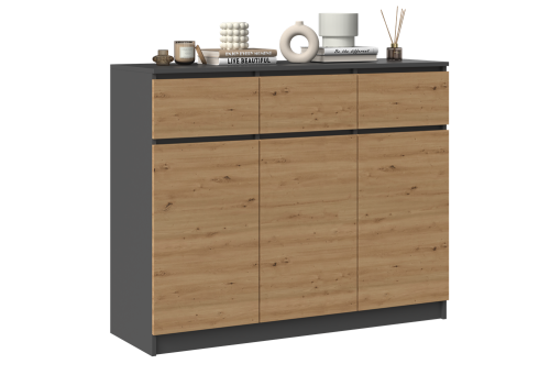 Komoda Malwa 3D3S trzydrzwiowa z 3 szufladami do salonu 120 cm antracyt/dąb artisan