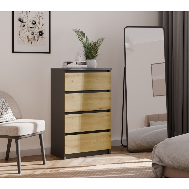 Komoda Malwa M4 z szufladami do salonu 70 cm antracyt/dąb artisan