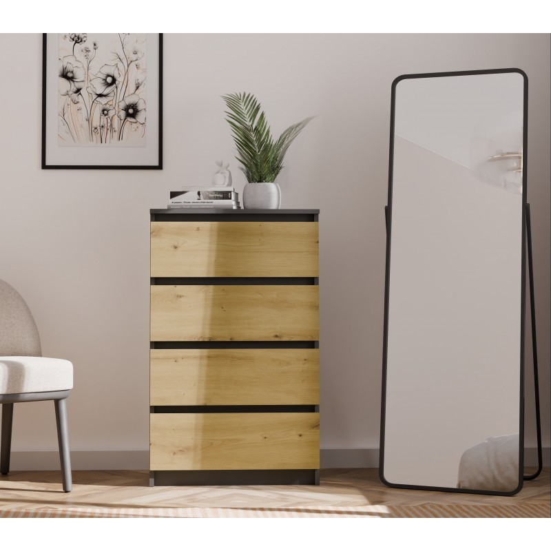 Komoda Malwa M4 z szufladami do salonu 70 cm antracyt/dąb artisan