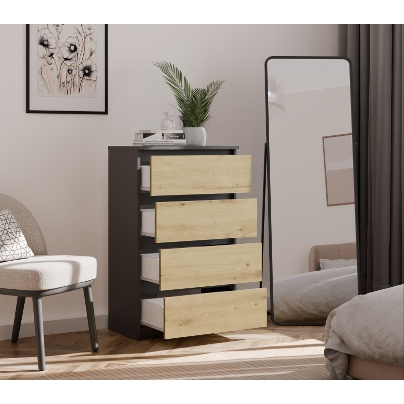 Komoda Malwa M4 z szufladami do salonu 70 cm antracyt/dąb artisan