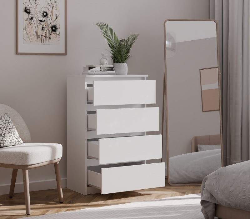 Komoda Malwa M4 z szufladami do salonu 70 cm biały