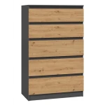 Komoda Malwa M5 z szufladami do salonu 70 cm antracyt/dąb artisan