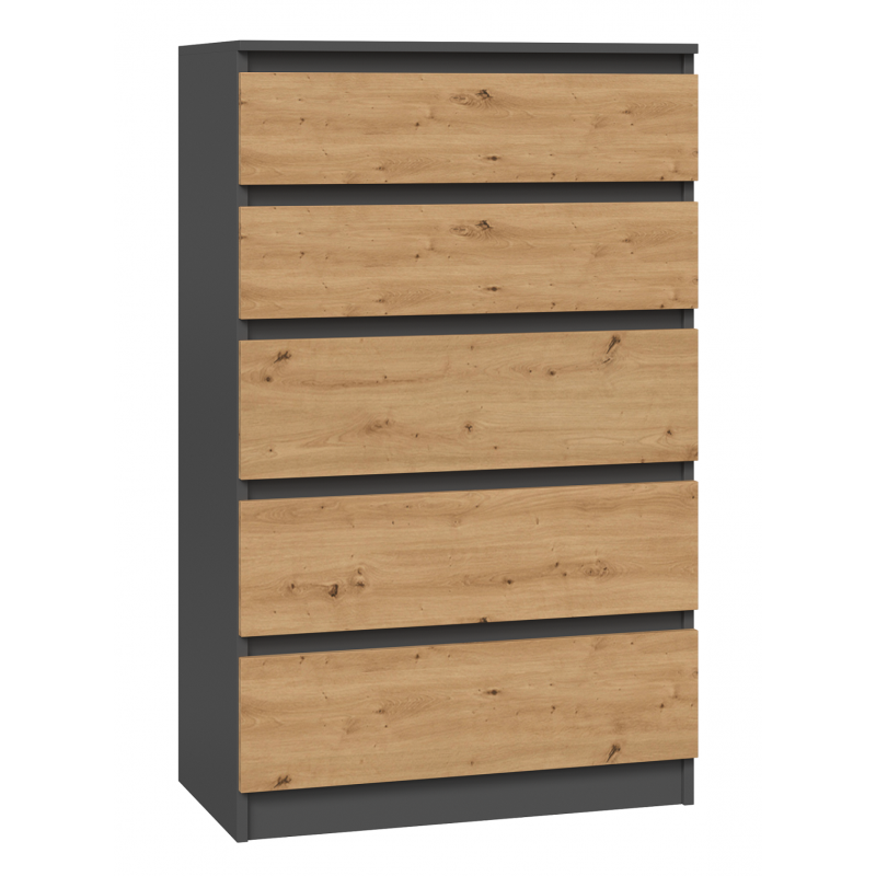 Komoda Malwa M5 z szufladami do salonu 70 cm antracyt/dąb artisan