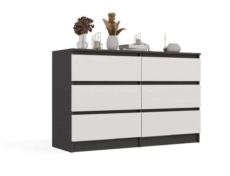 Komoda Malwa M6 120 cm z szufladami do salonu antracyt/biały