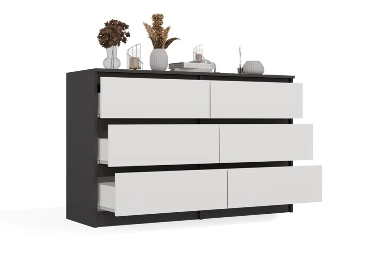 Komoda Malwa M6 120 cm z szufladami do salonu antracyt/biały