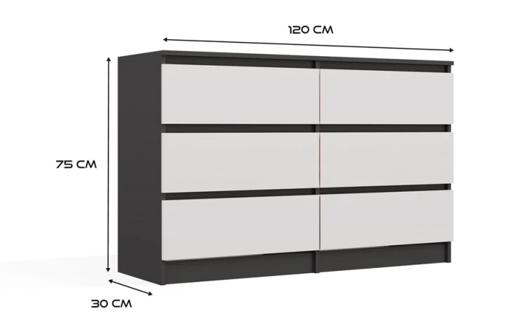 Komoda Malwa M6 120 cm z szufladami do salonu antracyt/biały