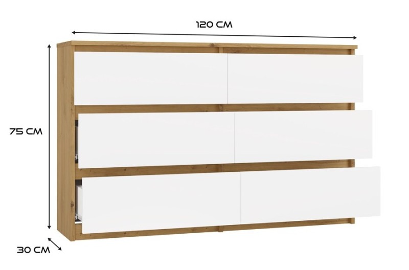 Komoda Malwa M6 120 cm z szufladami do salonu dąb artisan/biały