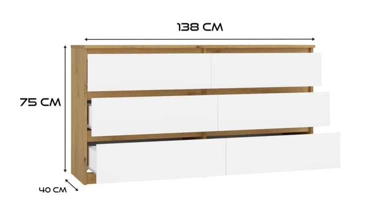 Komoda Malwa M6 140 cm z szufladami do salonu dąb artisan/biały