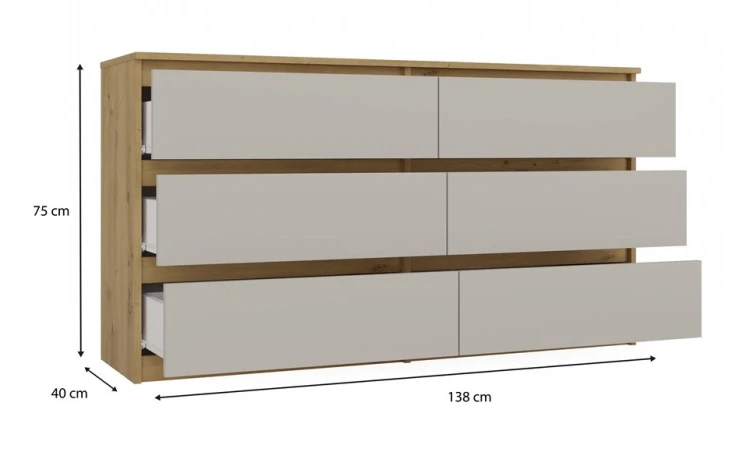 Komoda Malwa M6 140 cm z szufladami do salonu dąb artisan/kaszmir