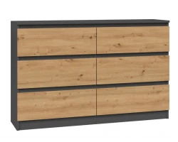 Komoda Malwa M6 120 cm z szufladami do salonu antracyt/dąb artisan