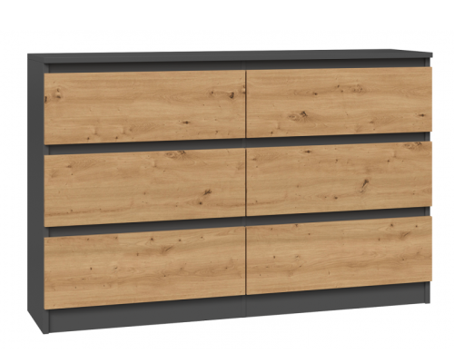 Komoda Malwa M6 120 cm z szufladami do salonu antracyt/dąb artisan