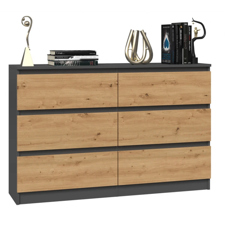 Komoda Malwa M6 120 cm z szufladami do salonu antracyt/dąb artisan