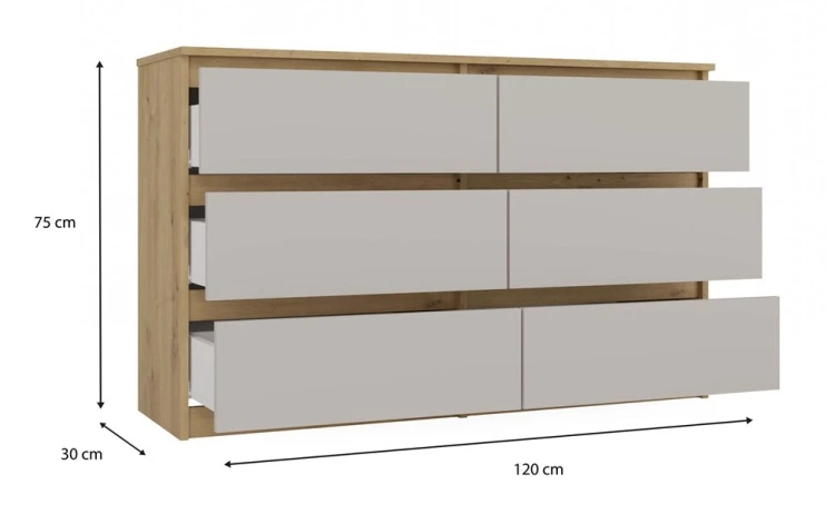 Komoda Malwa M6 120 cm z szufladami do salonu dąb artisan/kaszmir
