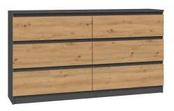 Komoda Malwa M6 140 cm z szufladami do salonu antracyt/dąb artisan