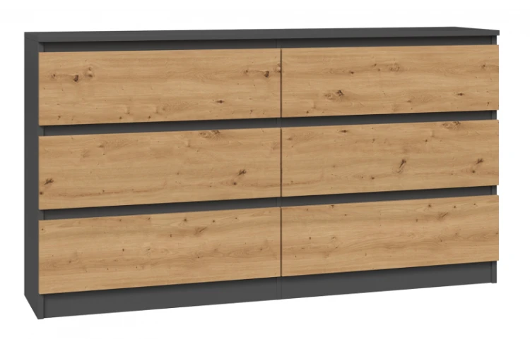 Komoda Malwa M6 140 cm z szufladami do salonu antracyt/dąb artisan