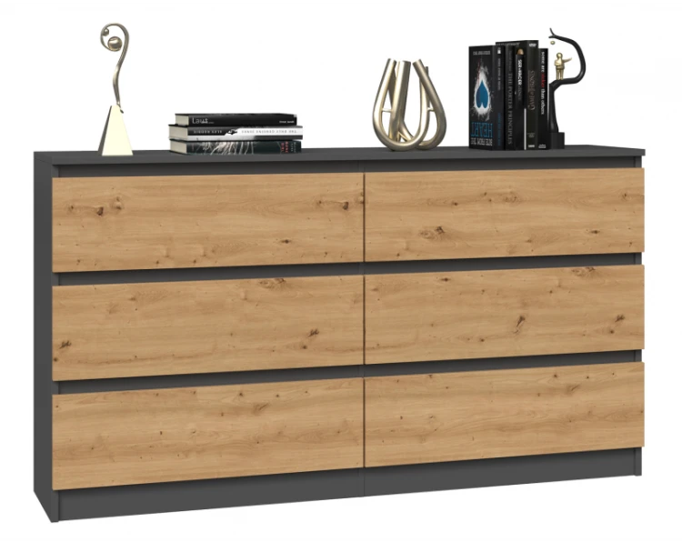 Komoda Malwa M6 140 cm z szufladami do salonu antracyt/dąb artisan