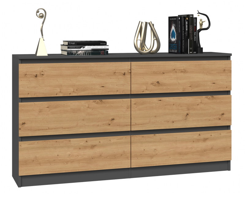Komoda Malwa M6 140 cm z szufladami do salonu antracyt/dąb artisan