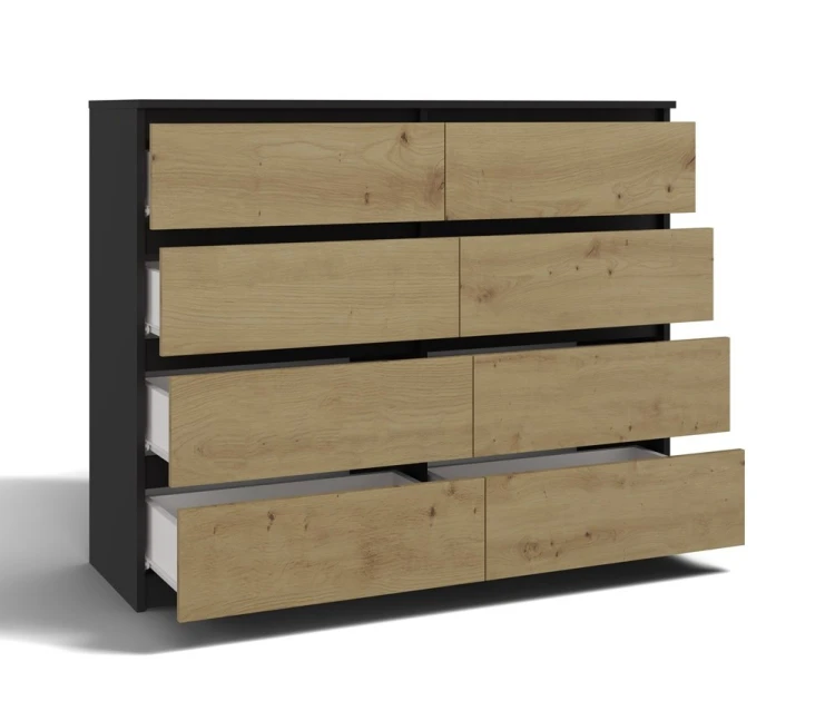 Komoda Malwa M8 120 cm z szufladami do salonu antracyt/dąb artisan