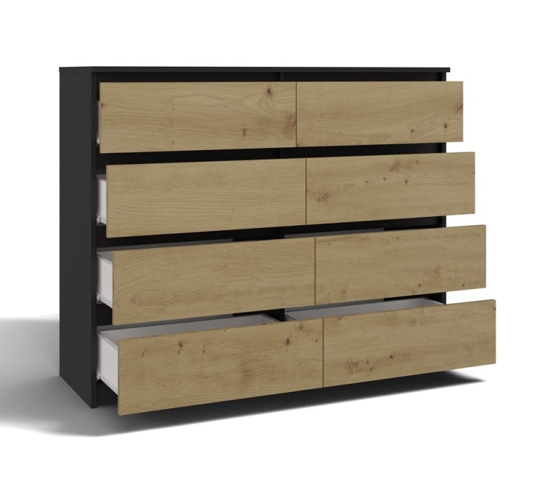 Komoda Malwa M8 120 cm z szufladami do salonu antracyt/dąb artisan