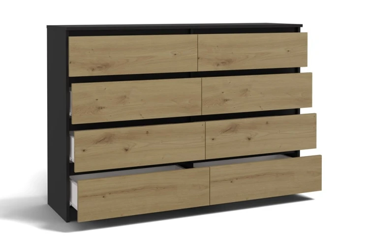 Komoda Malwa M8 140 cm z szufladami do salonu antracyt/dąb artisan