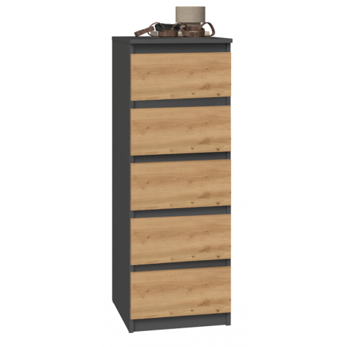 Komoda Malwa W5 wysoka z szufladami do salonu 40 cm antracyt/dąb artisan
