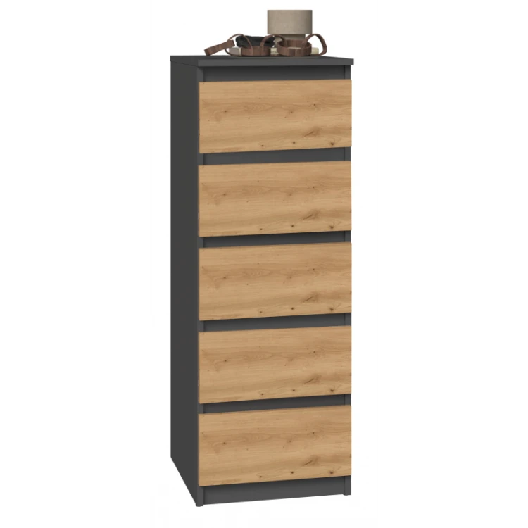 Komoda Malwa W5 wysoka z szufladami do salonu 40 cm antracyt/dąb artisan