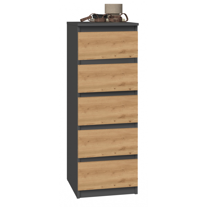 Komoda Malwa W5 wysoka z szufladami do salonu 40 cm antracyt/dąb artisan