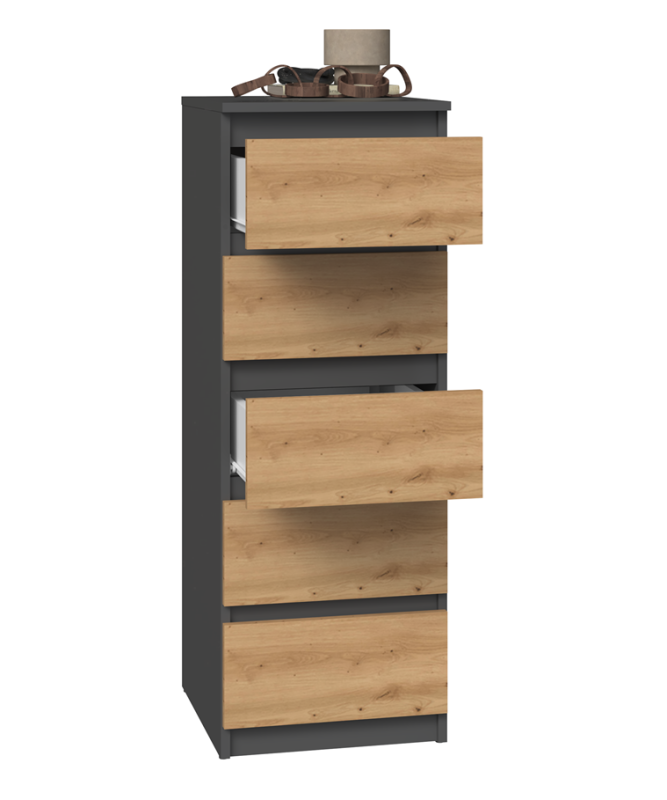 Komoda Malwa W5 wysoka z szufladami do salonu 40 cm antracyt/dąb artisan