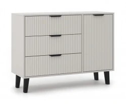 Komoda Scandi 1D3S Slim z szufladami i ryflowanymi frontami do salonu 110 cm kaszmir