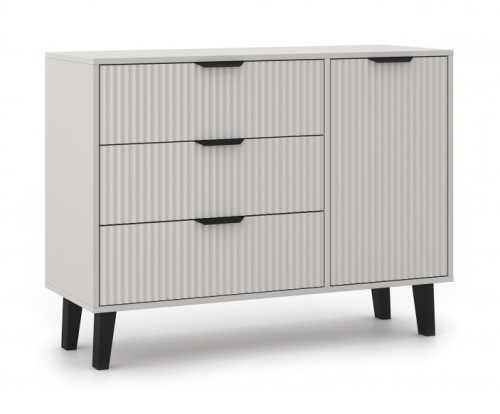 Komoda Scandi 1D3S Slim z szufladami i ryflowanymi frontami do salonu 110 cm kaszmir